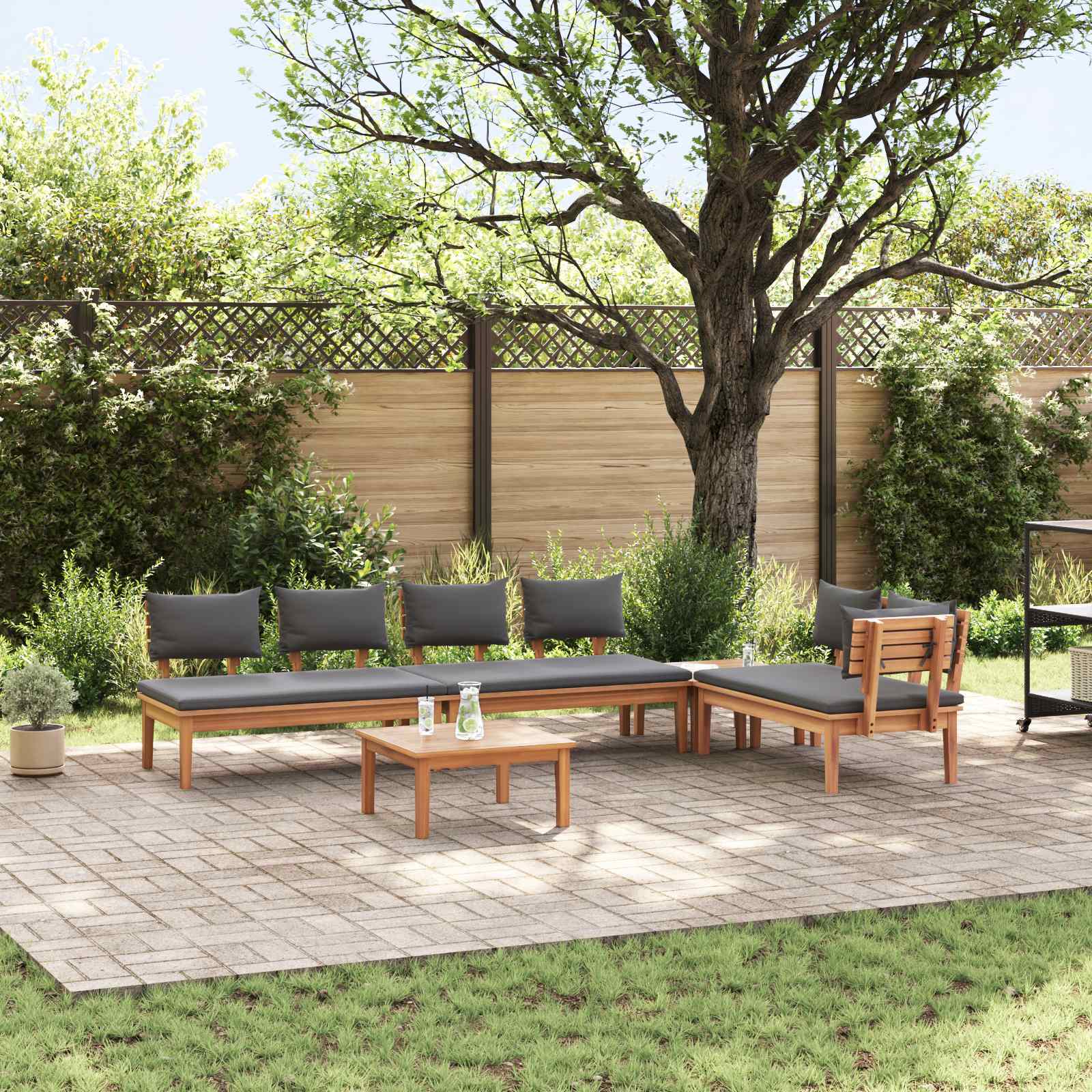 Gartensofa-set 5 stk. Braun und Grau