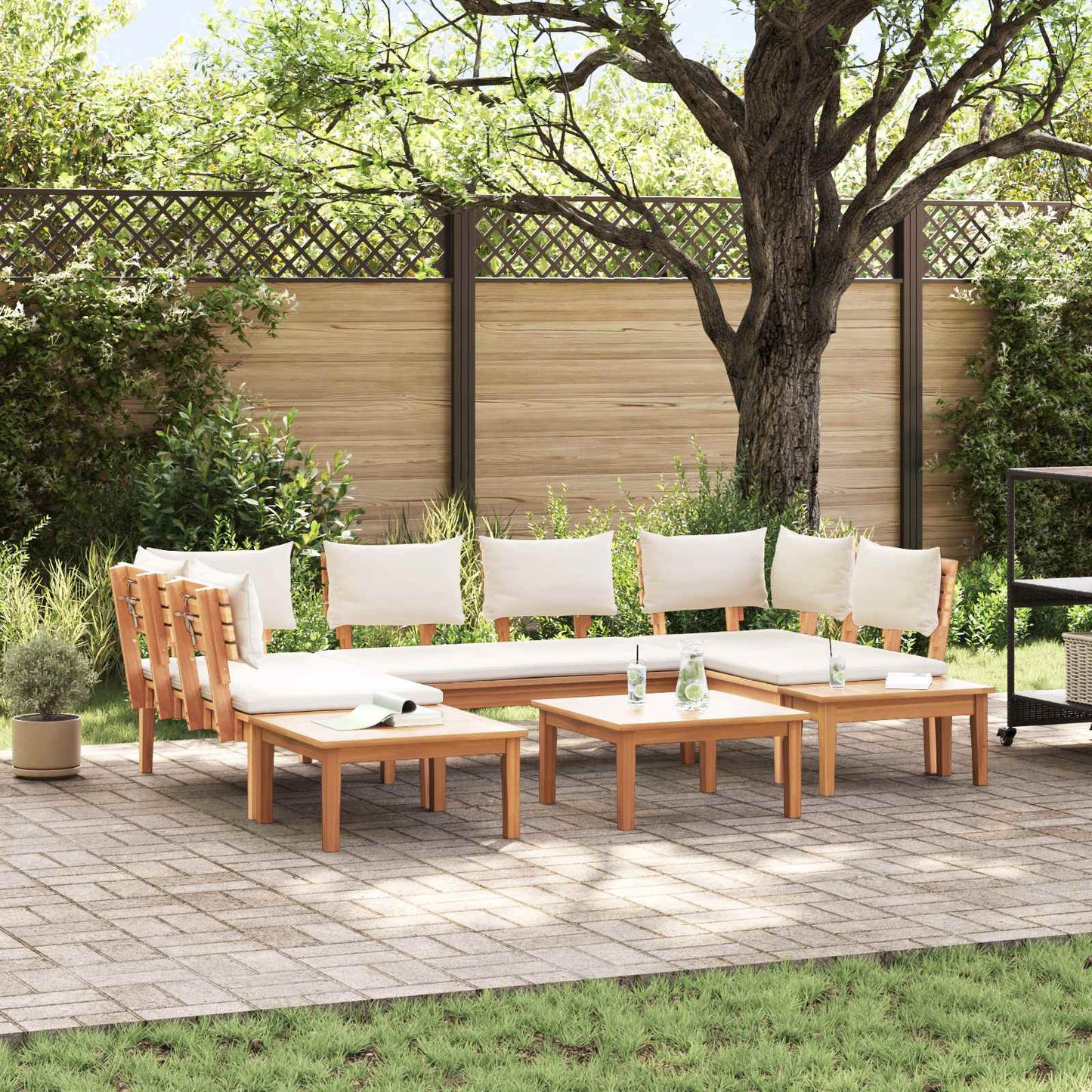 Gartensofa-set 4 Stk. Braun und Creme