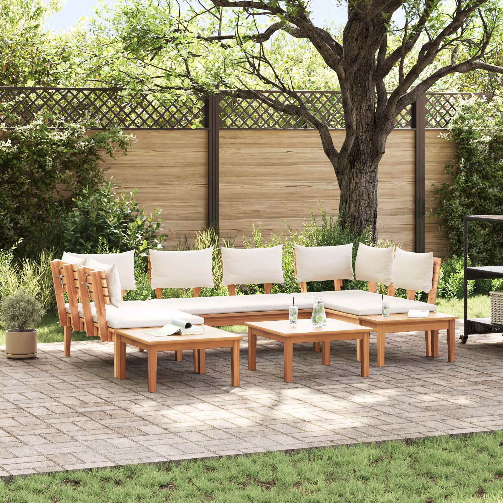 Gartensofa-set 4 Stk. Braun und Creme