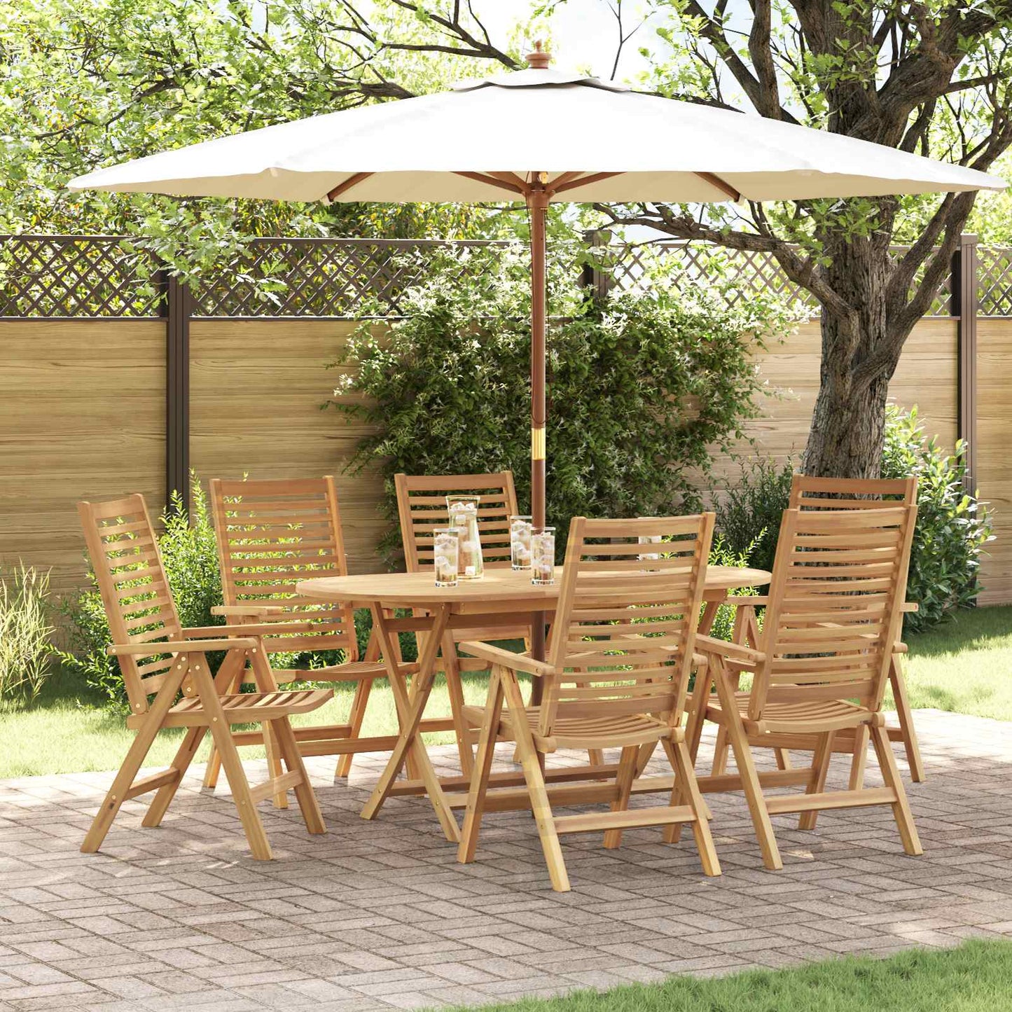 Garten Essgruppe 7 pcs Braun Massivholz Teak