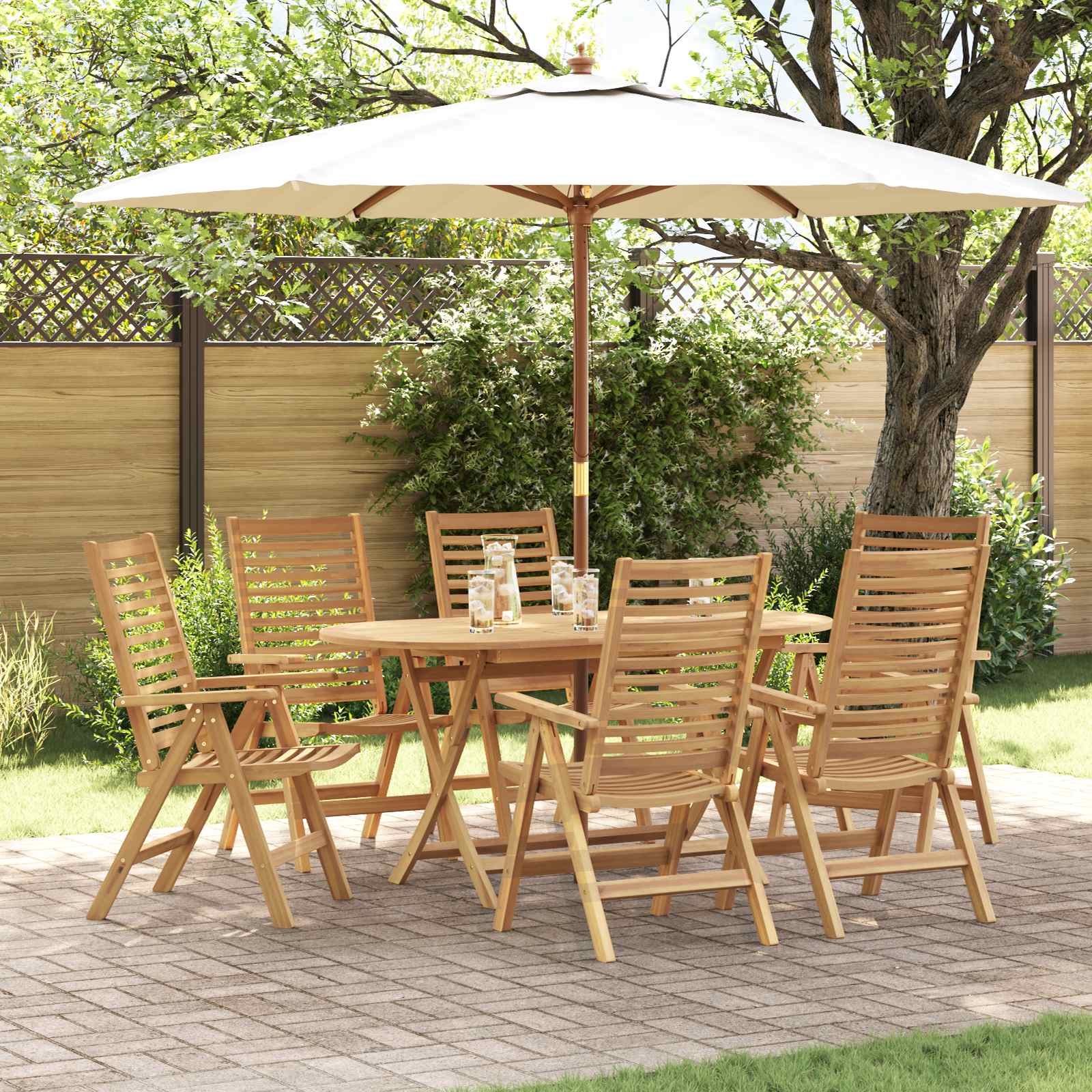 Garten Essgruppe 7 pcs Braun Massivholz Teak