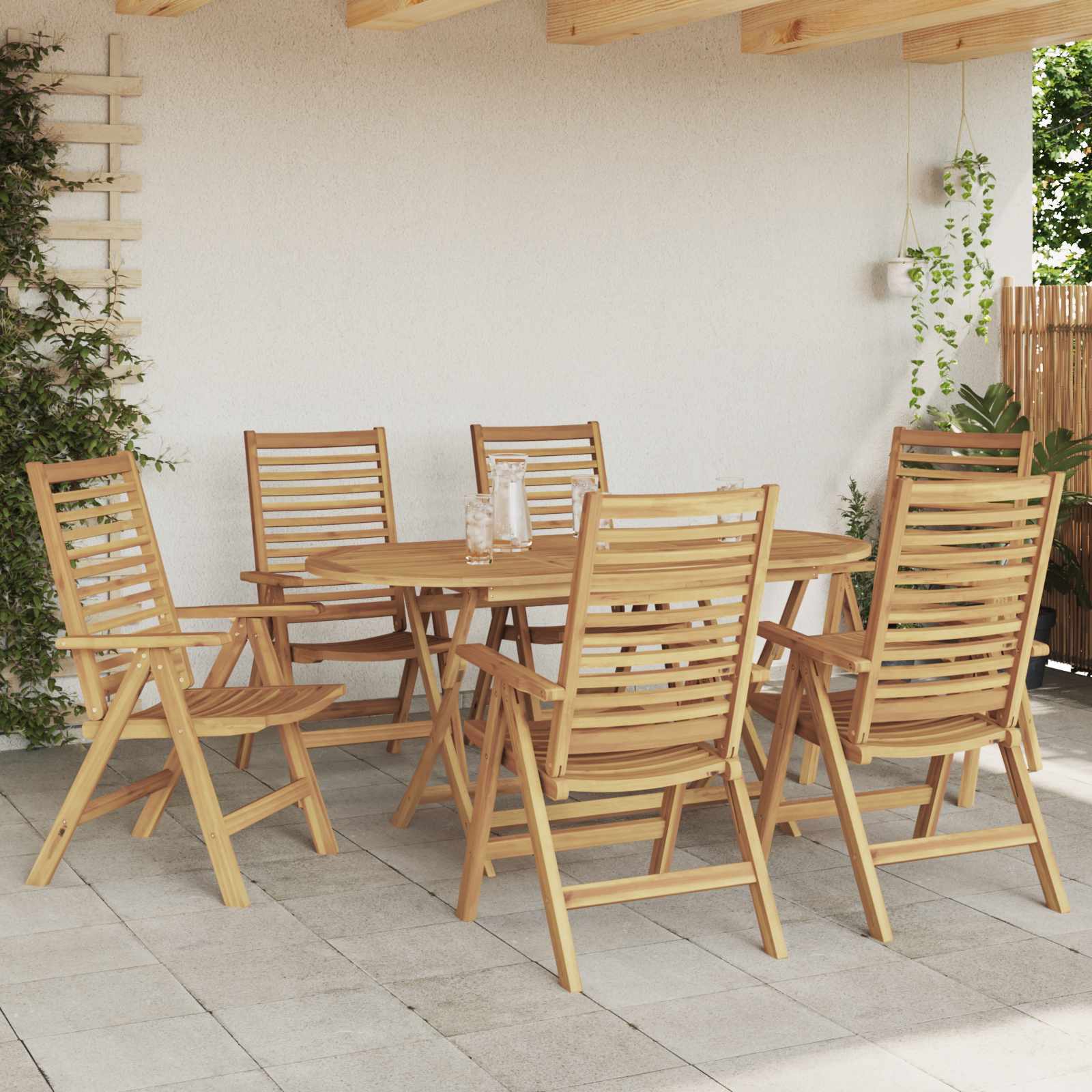 Garten Essgruppe 7 pcs Braun Massivholz Teak