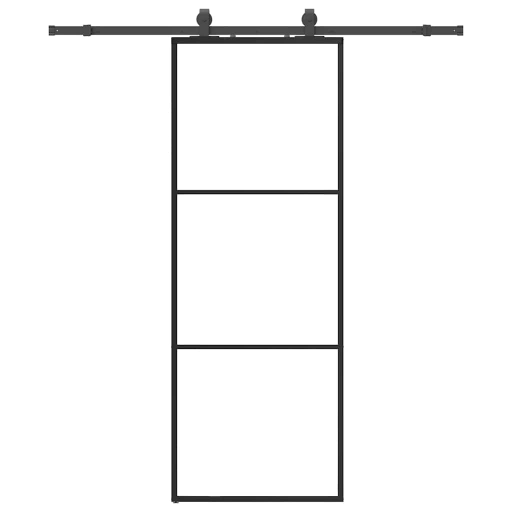 Schiebetür mit Beschlag Schwarz 76x205 cm ESG-Glas
