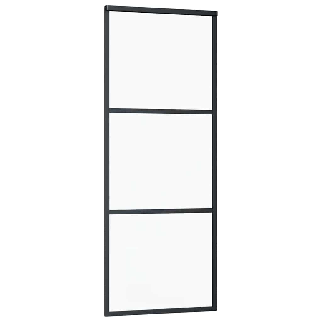 Schiebetür mit Beschlag Schwarz 76x205 cm ESG-Glas