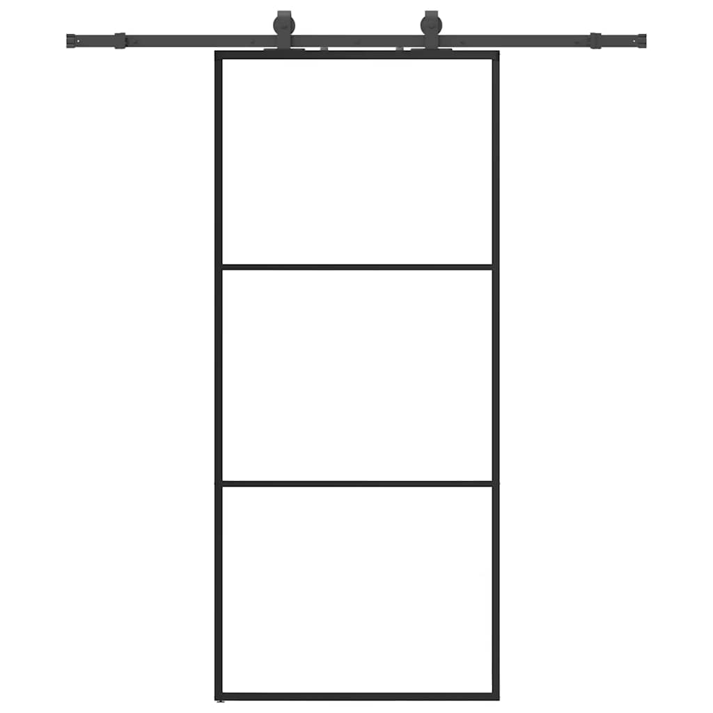 Schiebetür mit Beschlag Schwarz 90x205 cm ESG-Glas