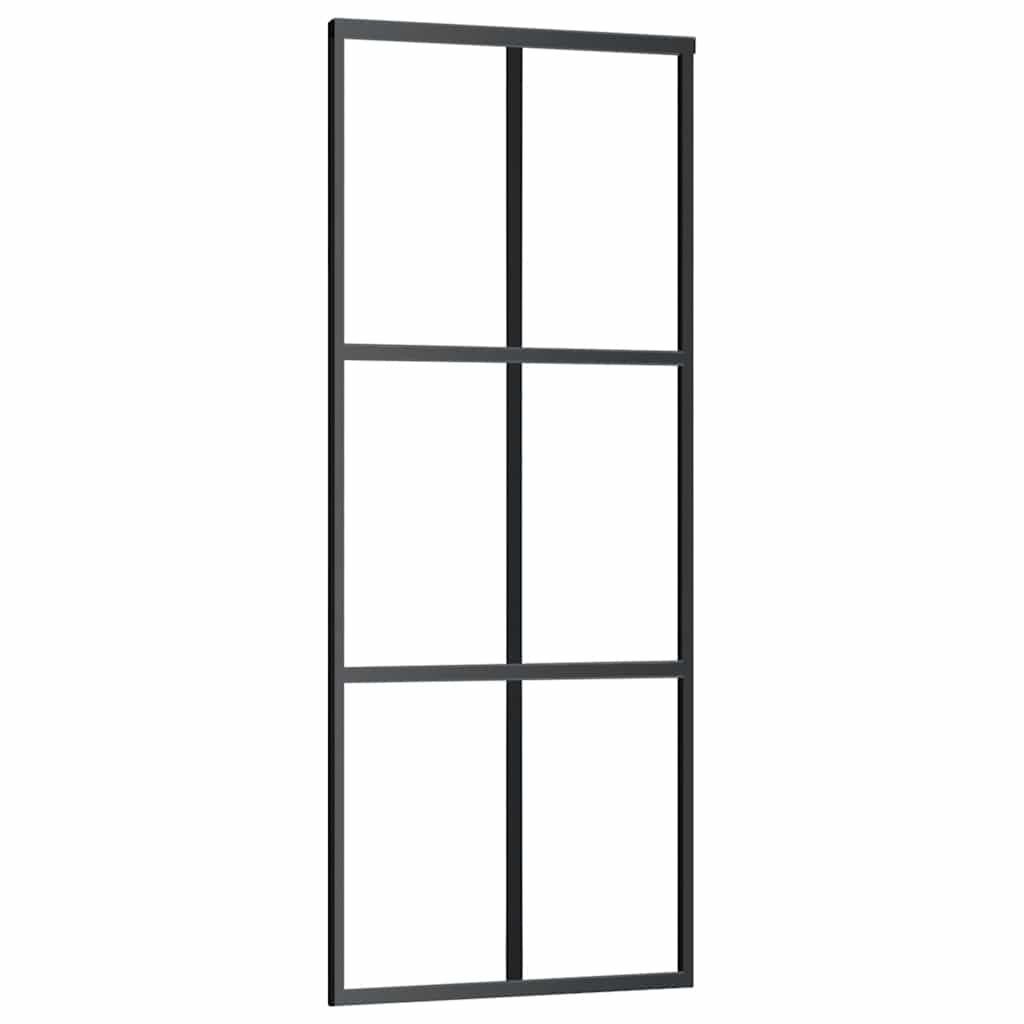 Schiebetür mit Beschlag Schwarz 76x205 cm ESG-Glas