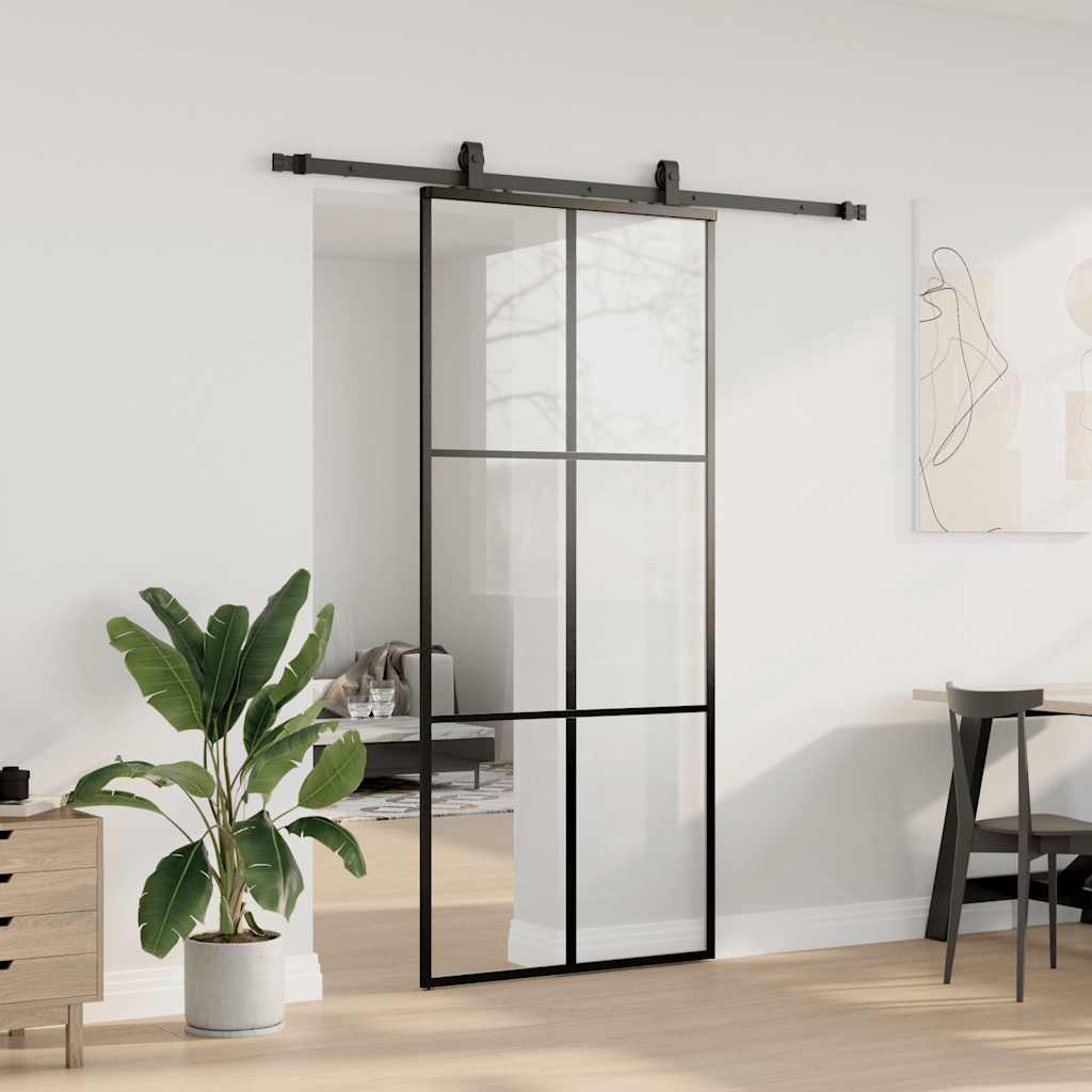 Schiebetür mit Beschlag Schwarz 90x205 cm ESG-Glas