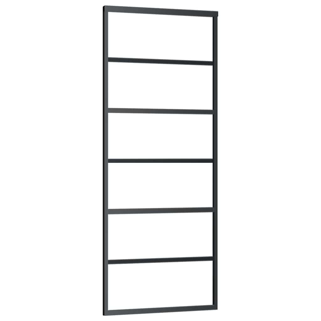 Schiebetür mit Beschlag Schwarz 76x205 cm ESG-Glas