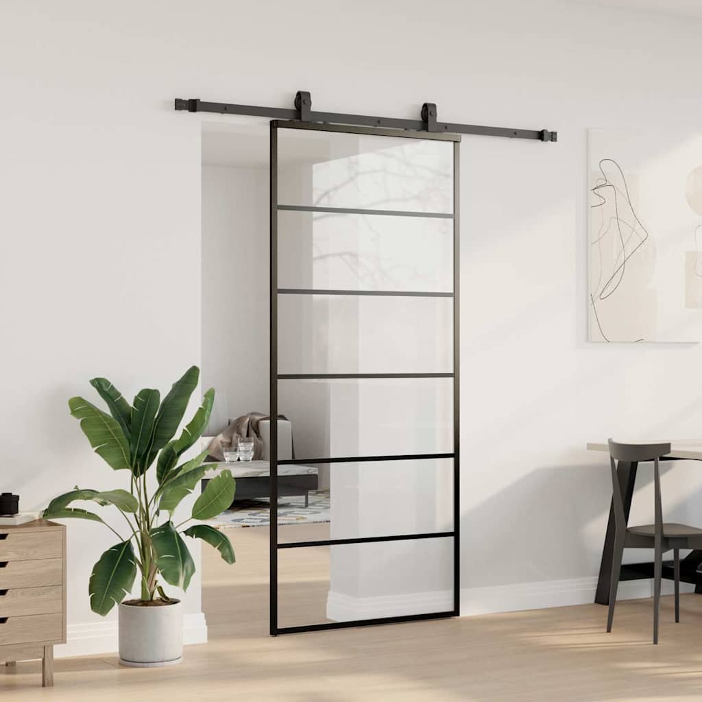 Schiebetür mit Beschlag Schwarz 90x205 cm ESG-Glas