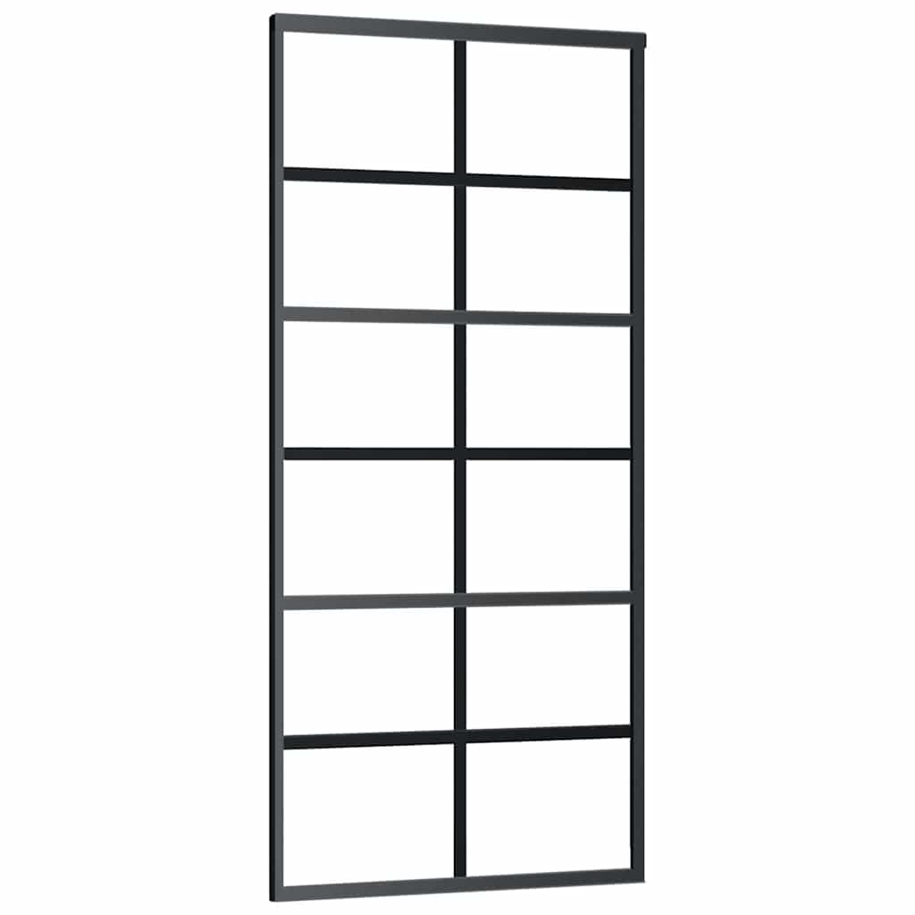 Schiebetür mit Beschlag Schwarz 90x205 cm ESG-Glas