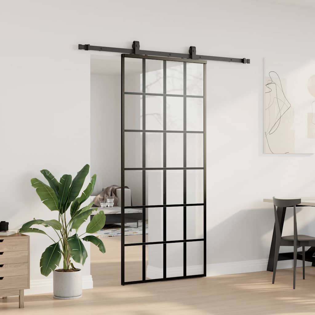 Schiebetür mit Beschlag Schwarz 90x205 cm ESG-Glas