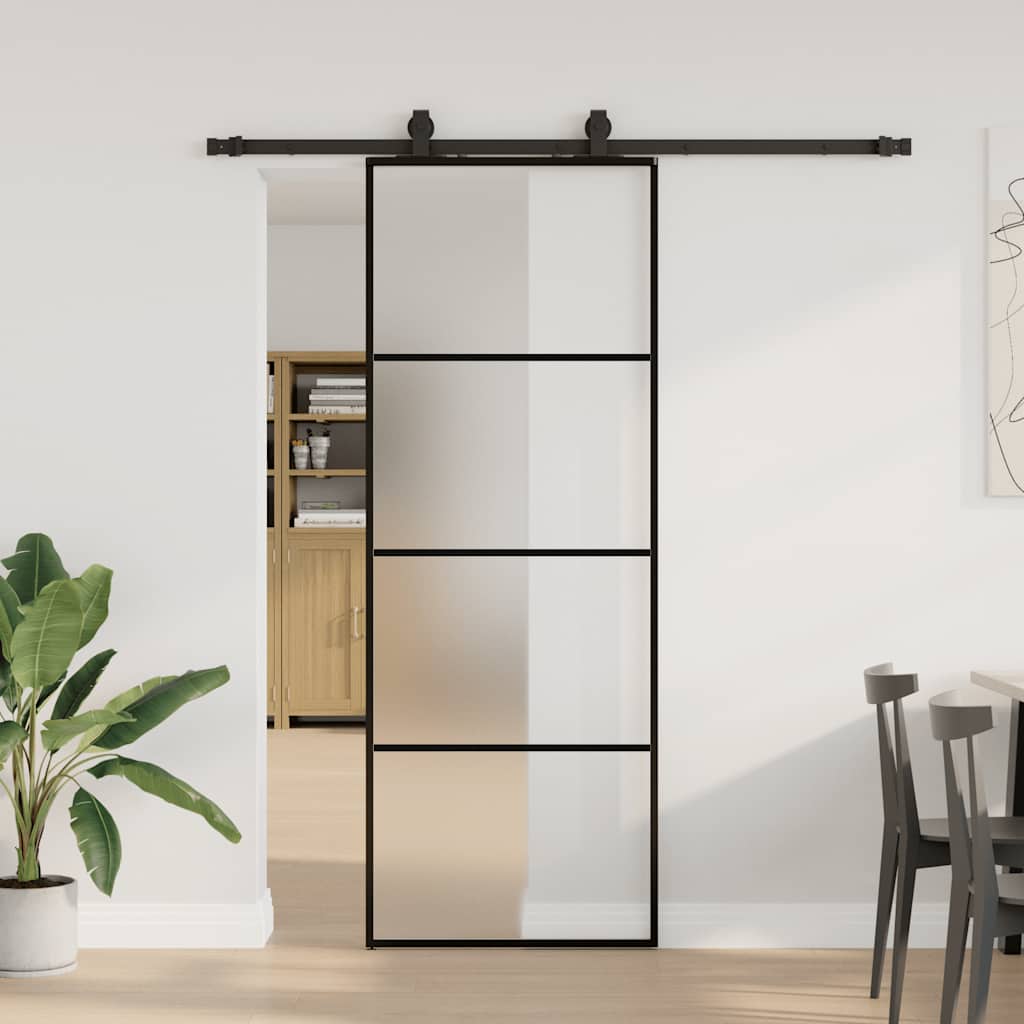 Schiebetür mit Beschlag Schwarz 76x205 cm ESG-Glas