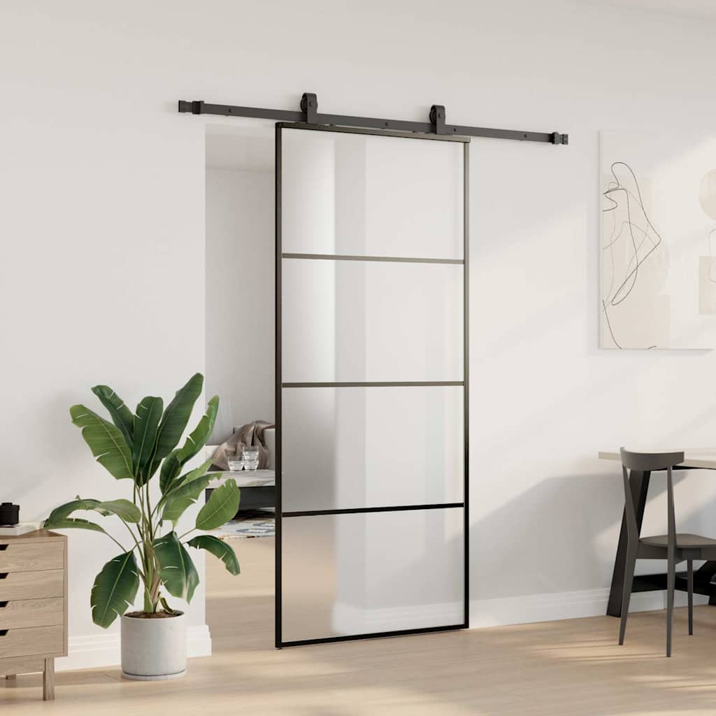Schiebetür mit Beschlag Schwarz 90x205 cm ESG-Glas