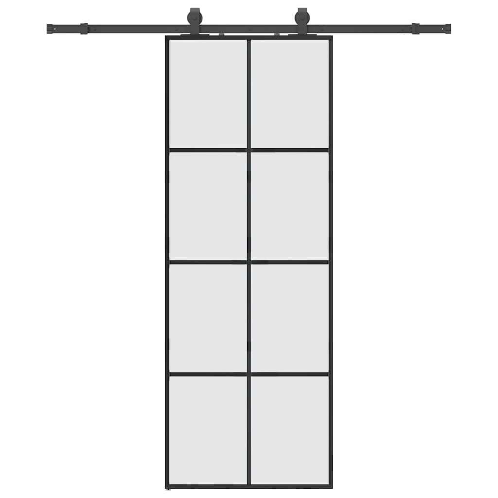 Schiebetür mit Beschlag Schwarz 76x205 cm ESG-Glas