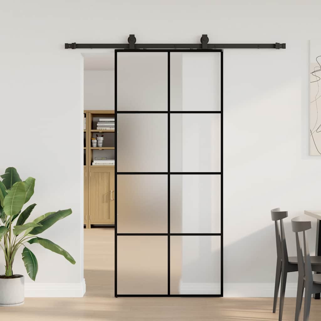 Schiebetür mit Beschlag Schwarz 90x205 cm ESG-Glas