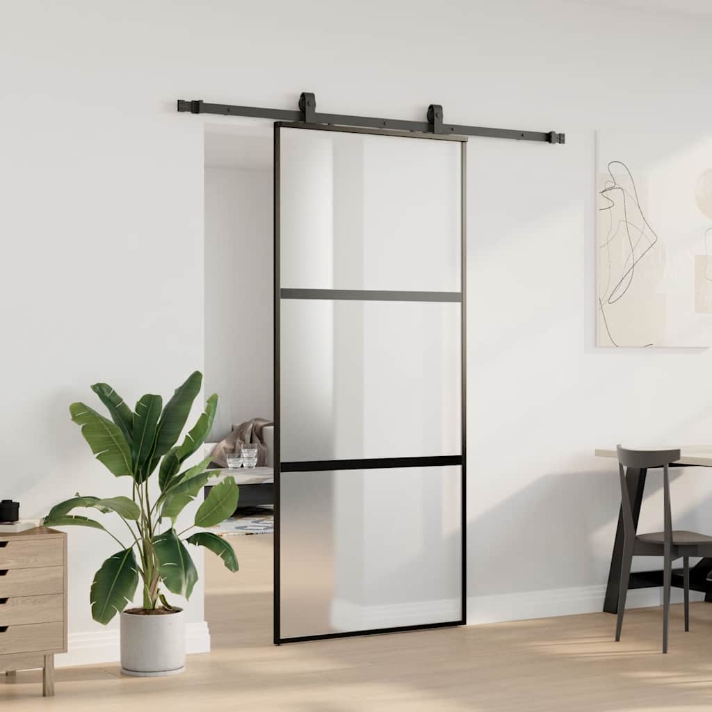 Schiebetür mit Beschlag Schwarz 90x205 cm Hartglas