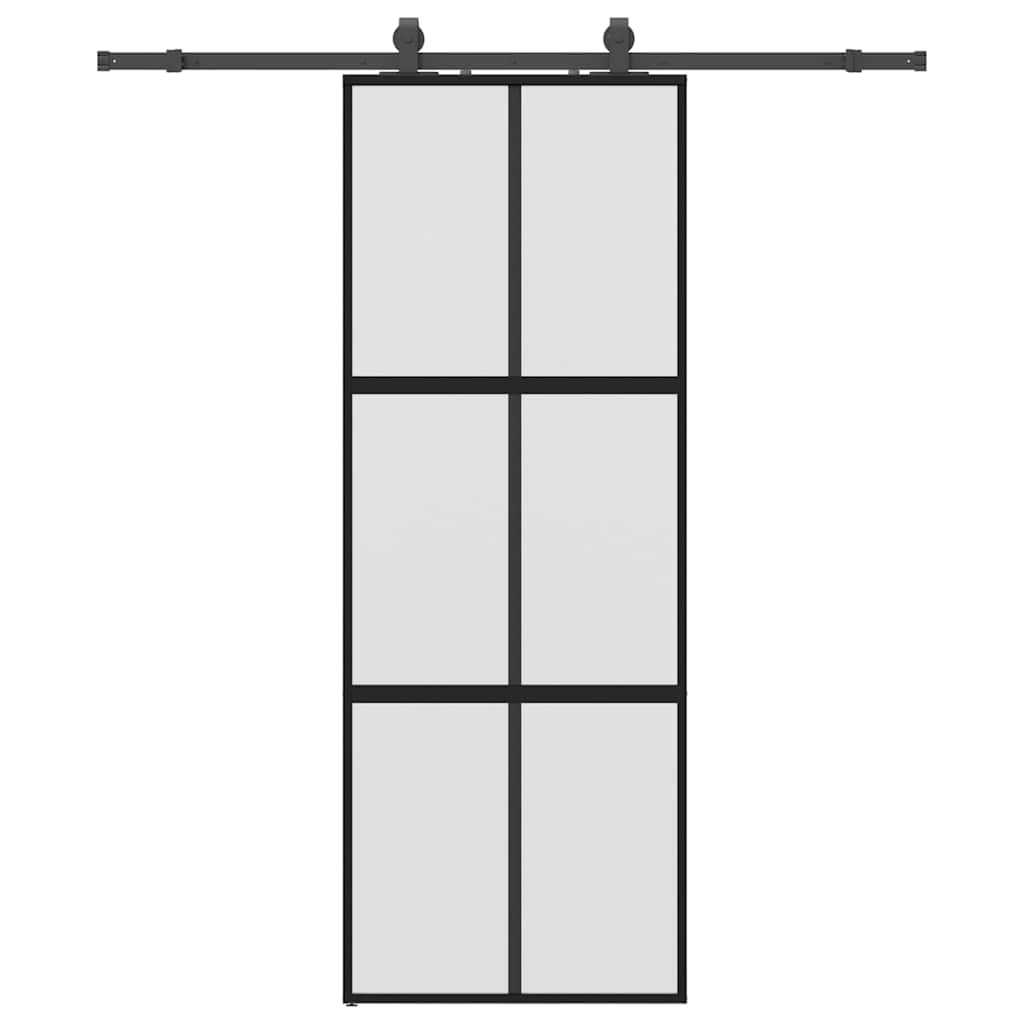 Schiebetür mit Beschlag Schwarz 76x205 cm Hartglas
