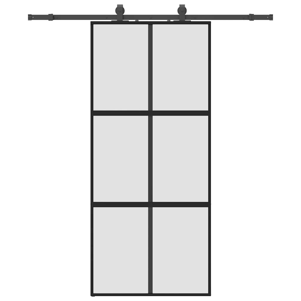 Schiebetür mit Beschlag Schwarz 90x205 cm Hartglas