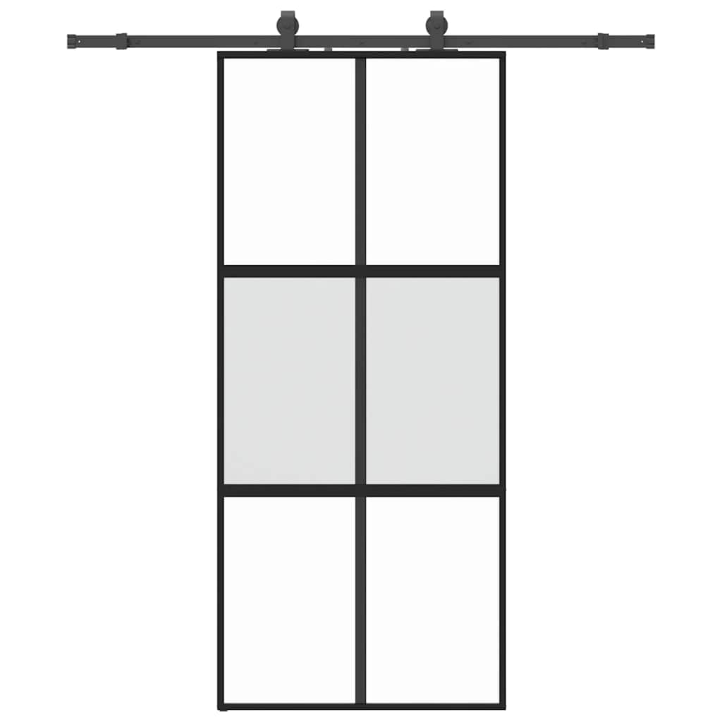 Schiebetür mit Beschlag Schwarz 90x205 cm Hartglas