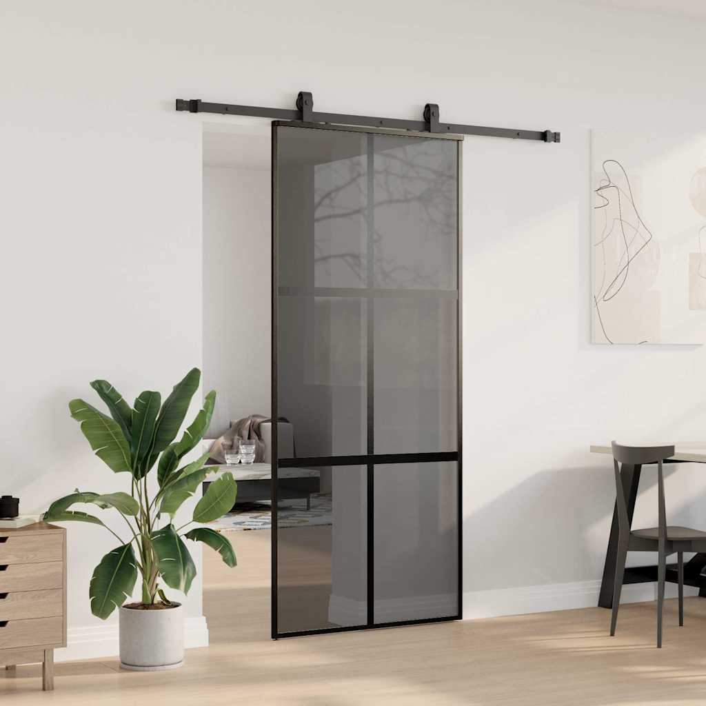 Schiebetür mit Beschlag Schwarz 90x205 cm Hartglas