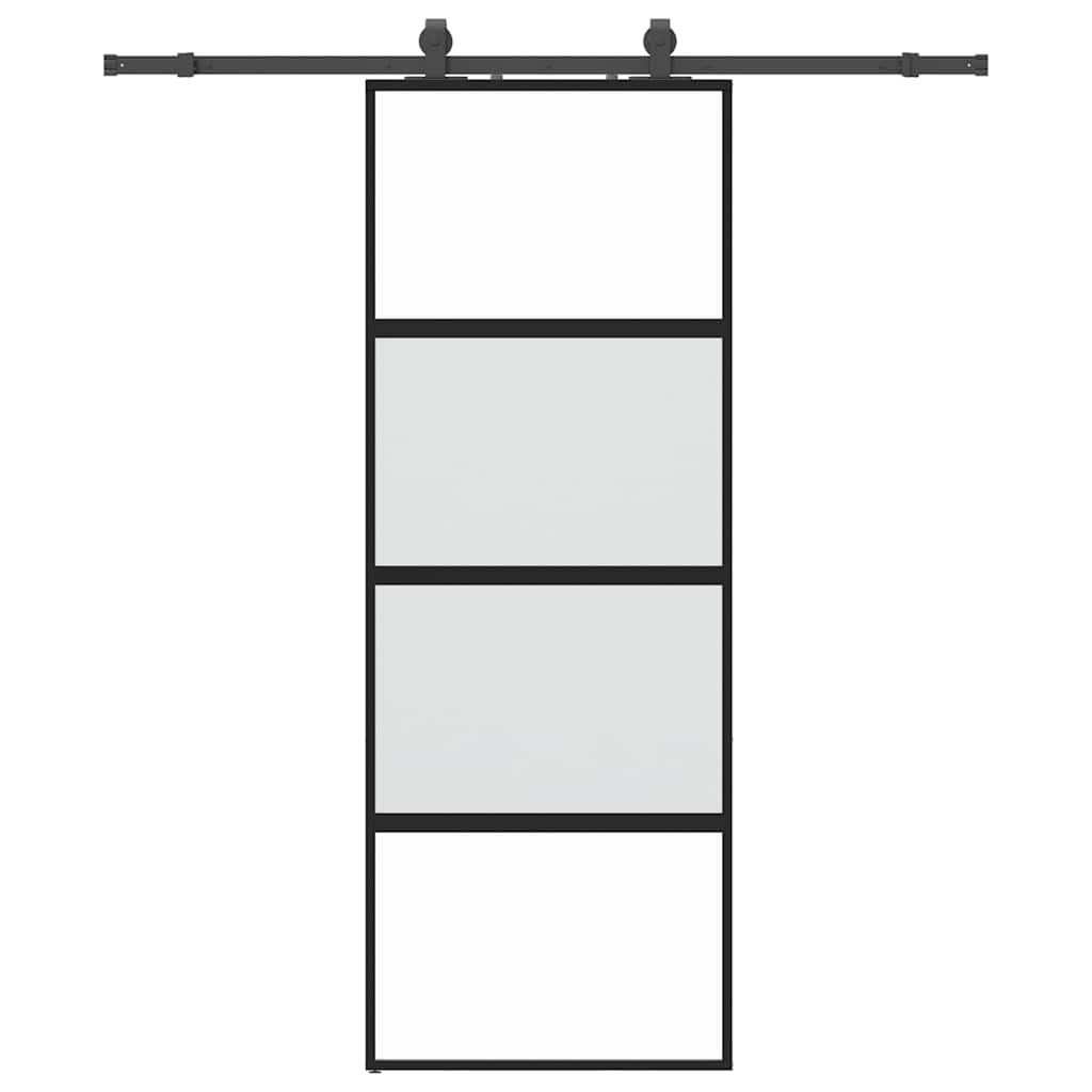 Schiebetür mit Beschlag Schwarz 76x205 cm Hartglas