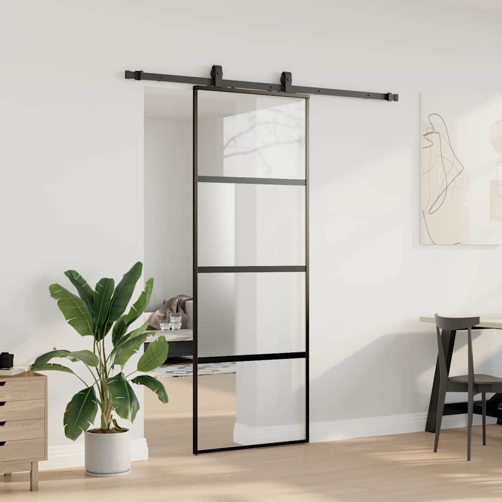 Schiebetür mit Beschlag Schwarz 76x205 cm Hartglas