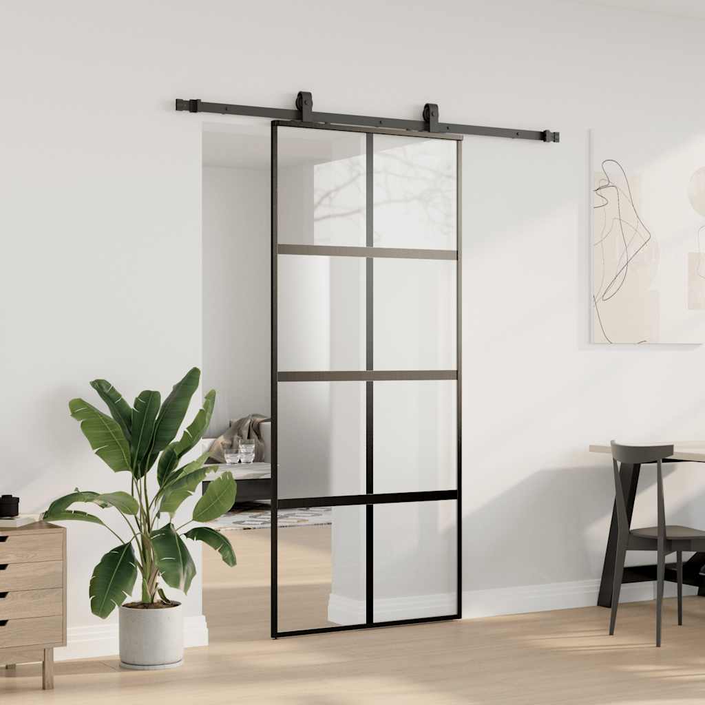 Schiebetür mit Beschlag Schwarz 90x205 cm Hartglas