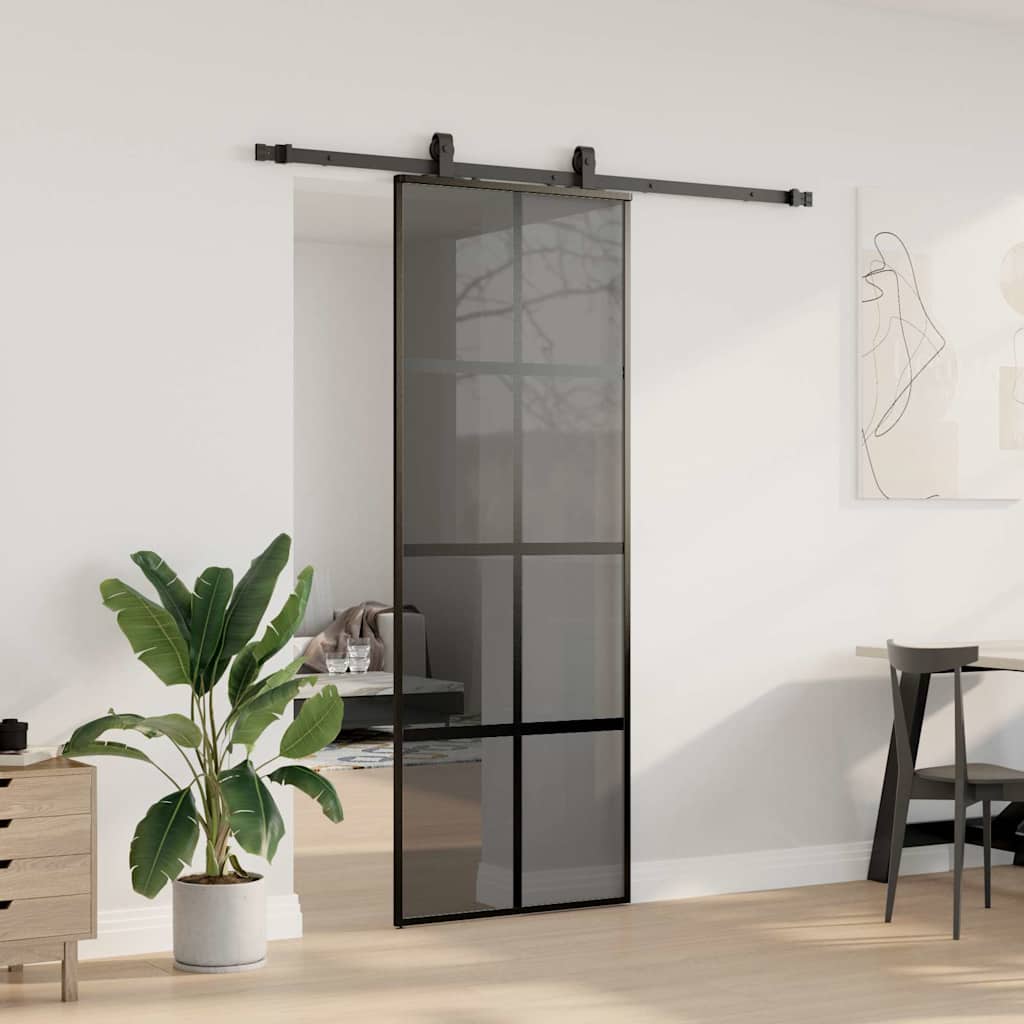 Schiebetür mit Beschlag Schwarz 76x205 cm Hartglas