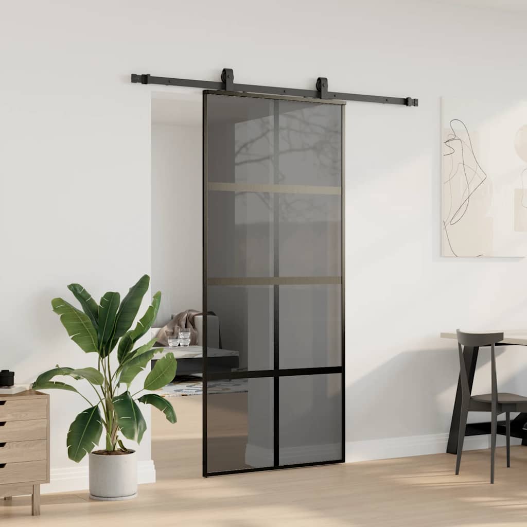 Schiebetür mit Beschlag Schwarz 90x205 cm Hartglas