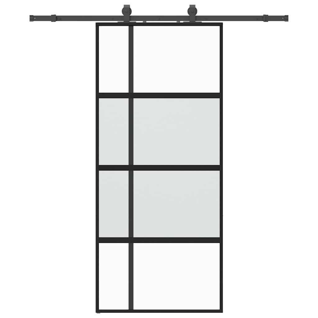Schiebetür mit Beschlag Schwarz 90x205 cm Hartglas