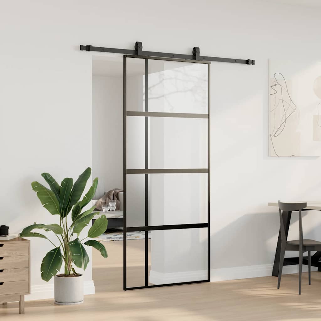 Schiebetür mit Beschlag Schwarz 90x205 cm Hartglas