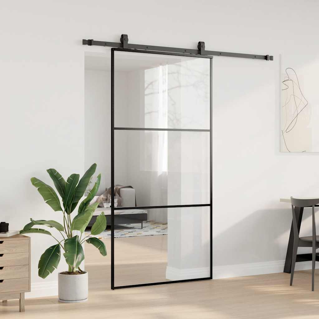 Schiebetür mit Beschlag Schwarz 102x205 cm ESG-Glas