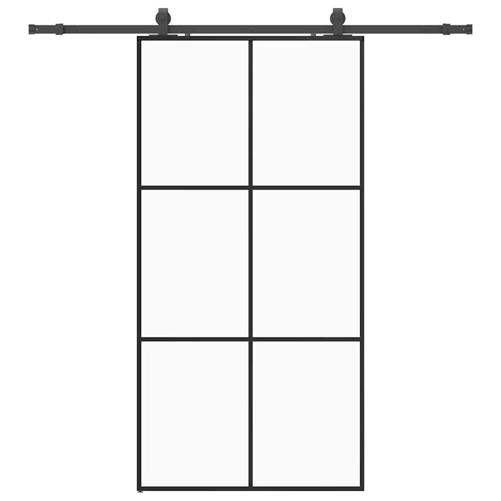 Schiebetür mit Beschlag Schwarz 102x205 cm ESG-Glas