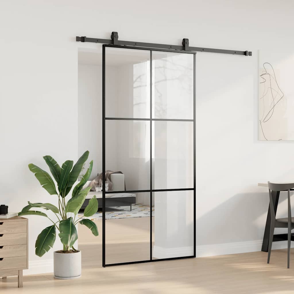 Schiebetür mit Beschlag Schwarz 102x205 cm ESG-Glas