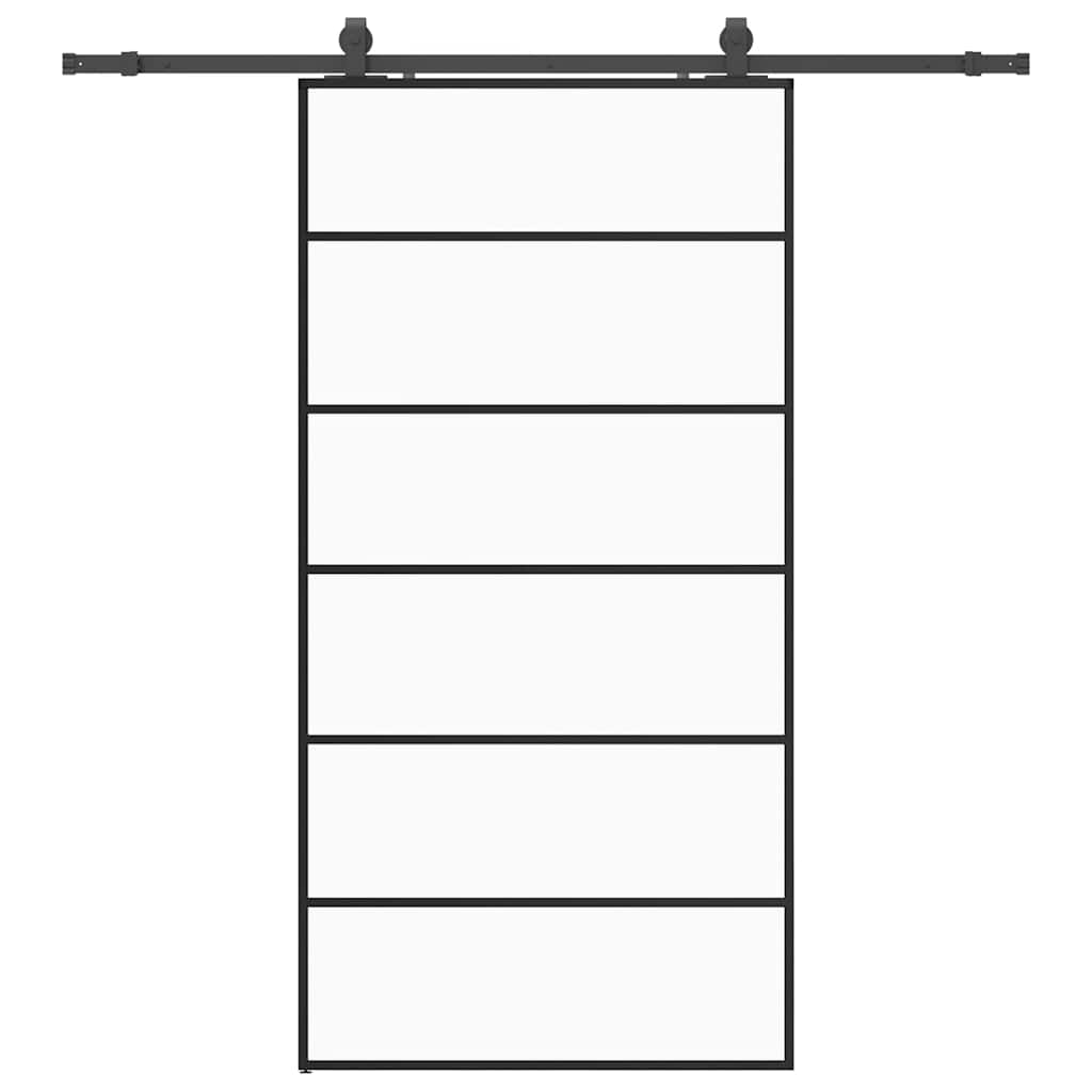Schiebetür mit Beschlag Schwarz 102x205 cm ESG-Glas