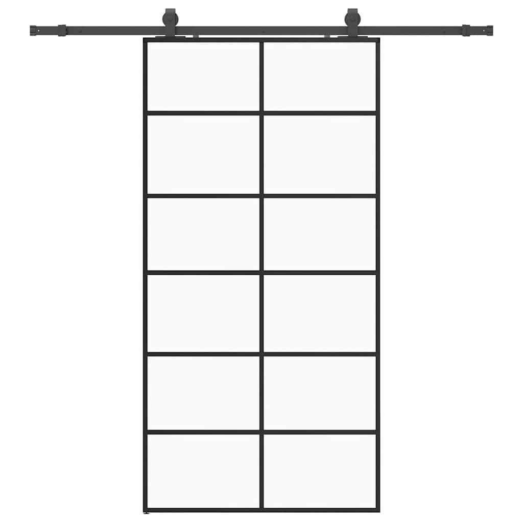 Schiebetür mit Beschlag Schwarz 102x205 cm ESG-Glas