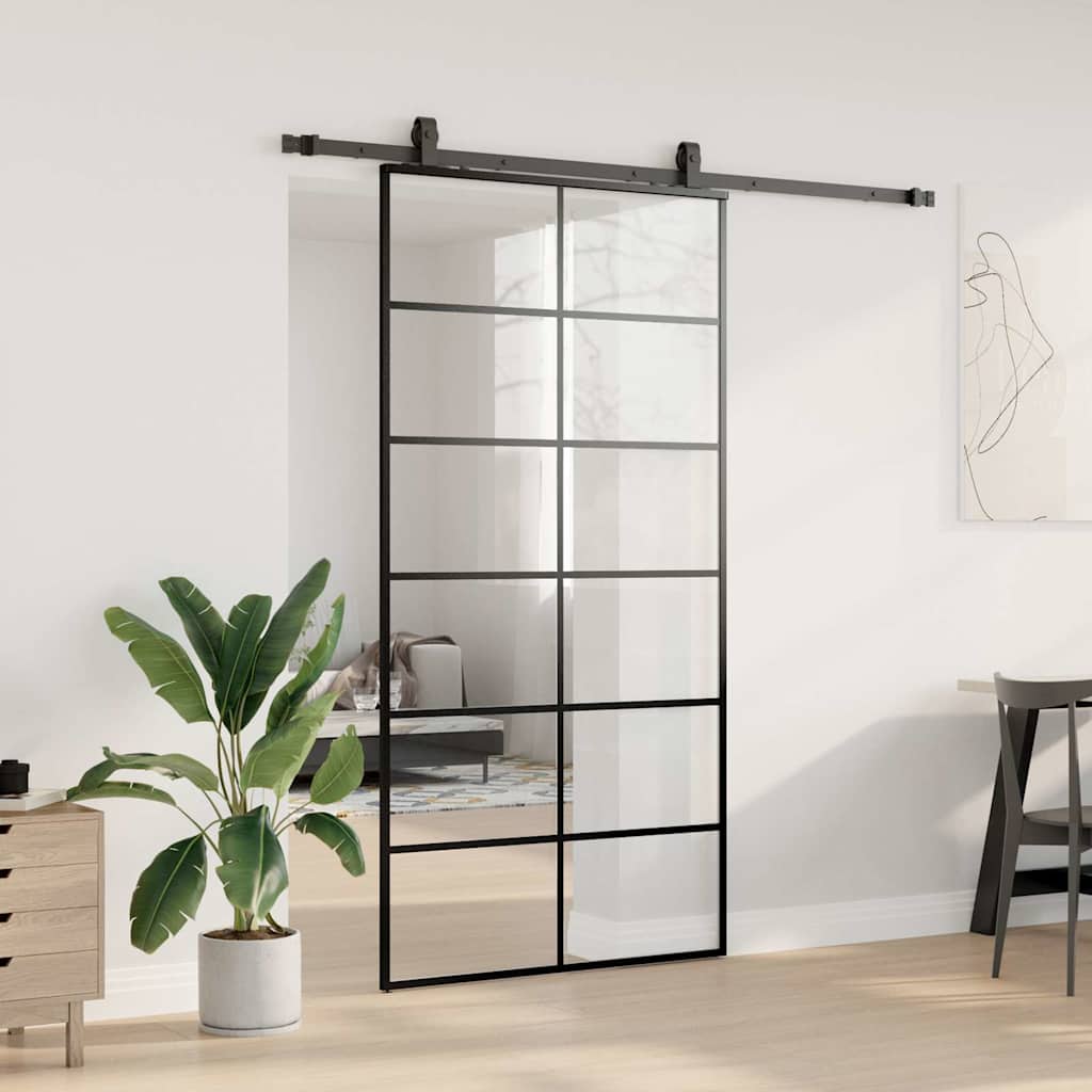 Schiebetür mit Beschlag Schwarz 102x205 cm ESG-Glas