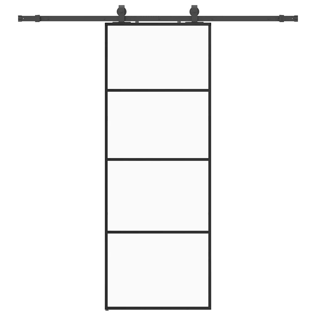 Schiebetür mit Beschlag Schwarz 76x205 cm ESG-Glas