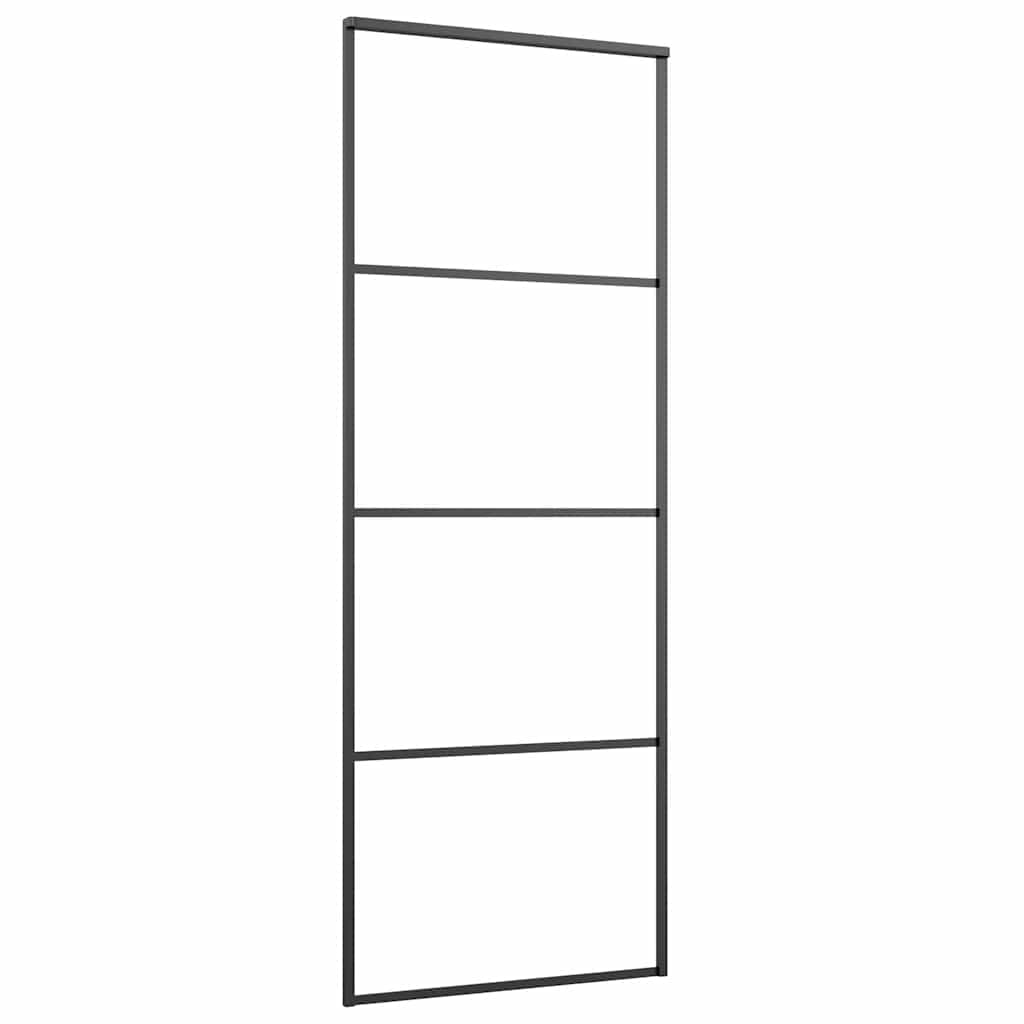 Schiebetür mit Beschlag Schwarz 76x205 cm ESG-Glas