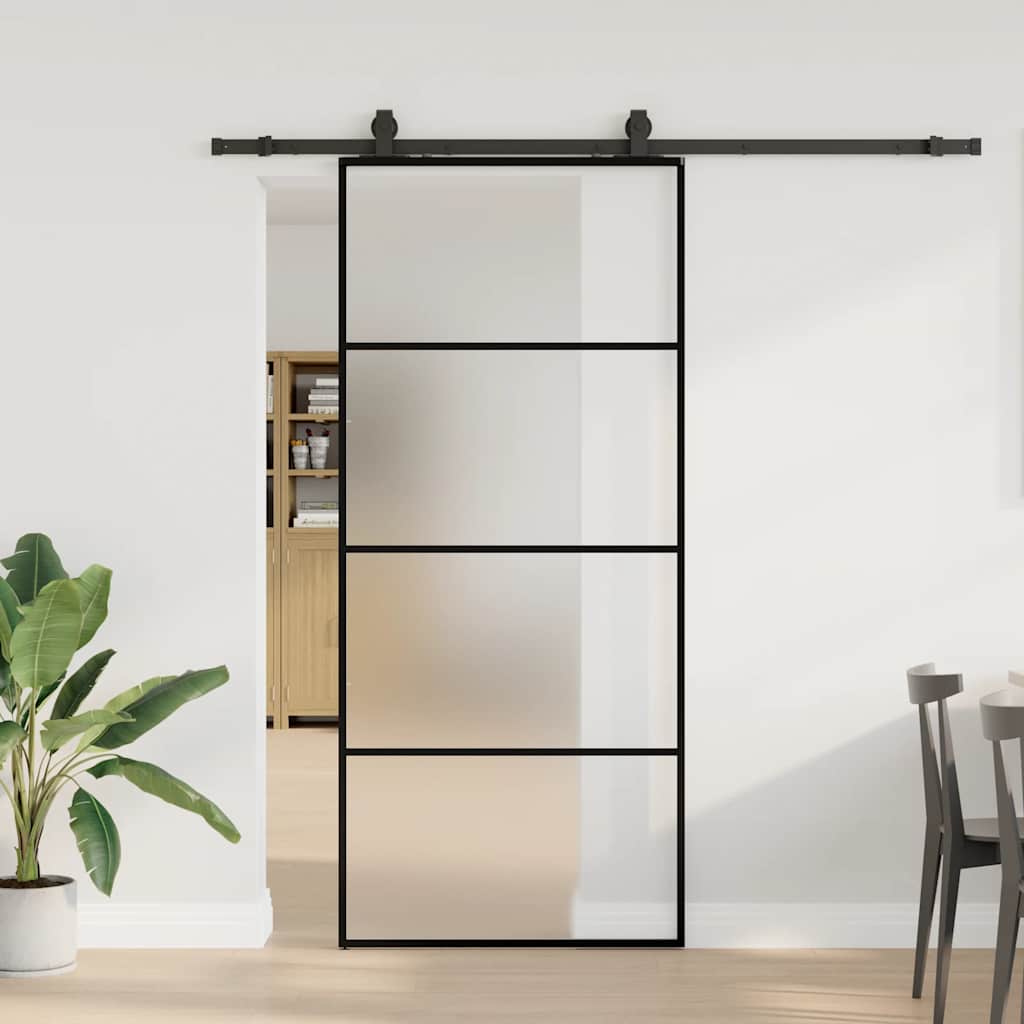 Schiebetür mit Beschlag Schwarz 90x205 cm ESG-Glas