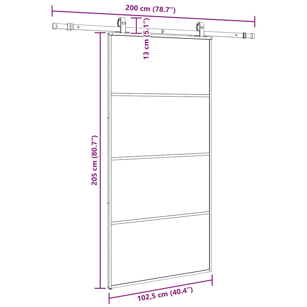 Schiebetür mit Beschlag Schwarz 102,5x205 cm ESG-Glas