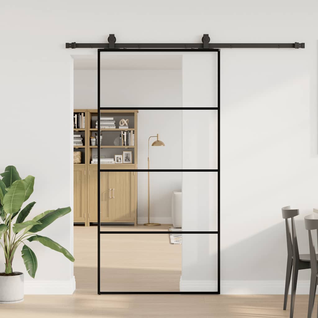 Schiebetür mit Beschlag Schwarz 102,5x205 cm ESG-Glas