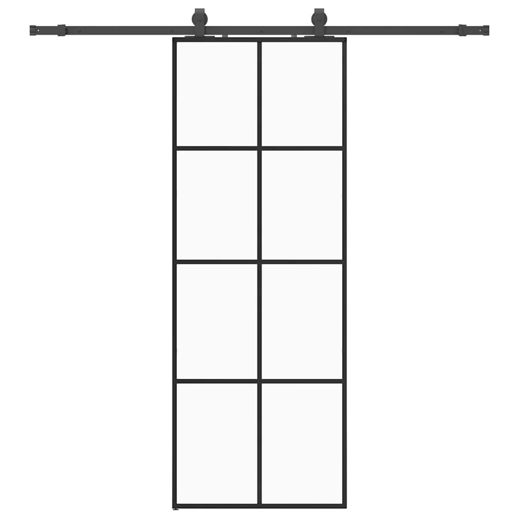 Schiebetür mit Beschlag Schwarz 76x205 cm ESG-Glas