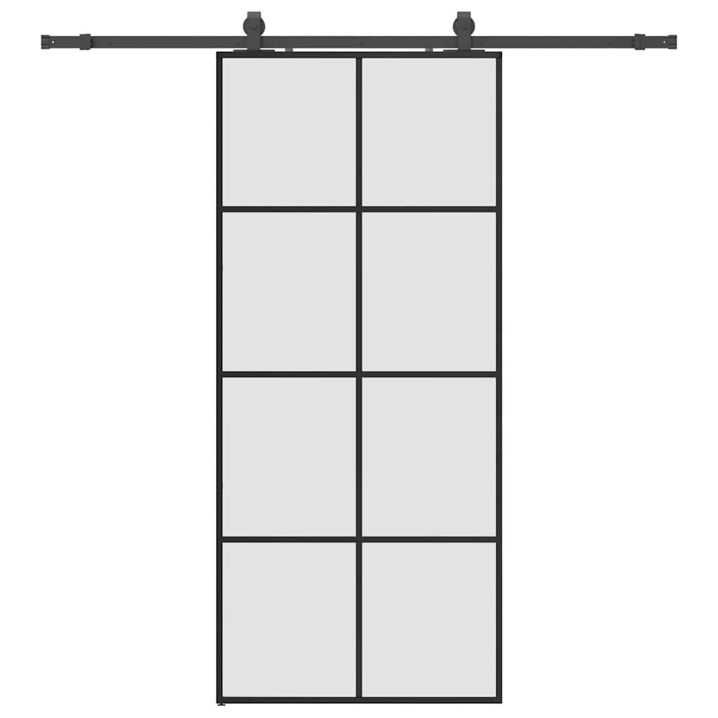 Schiebetür mit Beschlag Schwarz 90x205 cm ESG-Glas