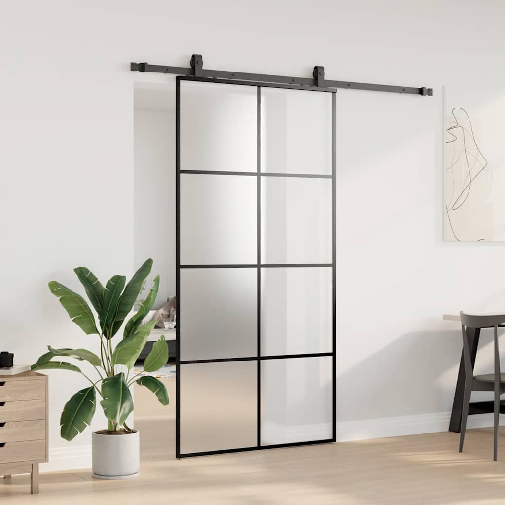 Schiebetür mit Beschlag Schwarz 102,5x205 cm ESG-Glas