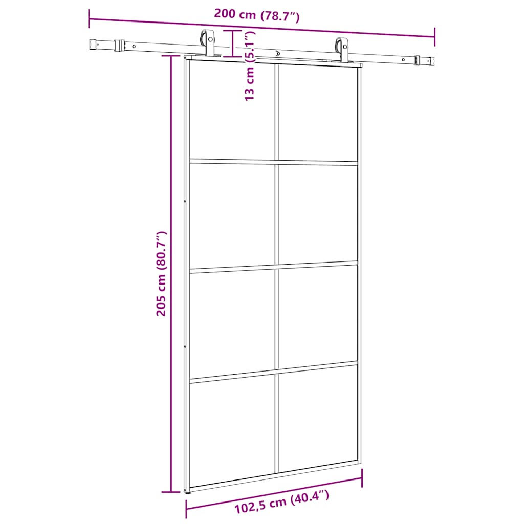 Schiebetür mit Beschlag Schwarz 102,5x205 cm ESG-Glas