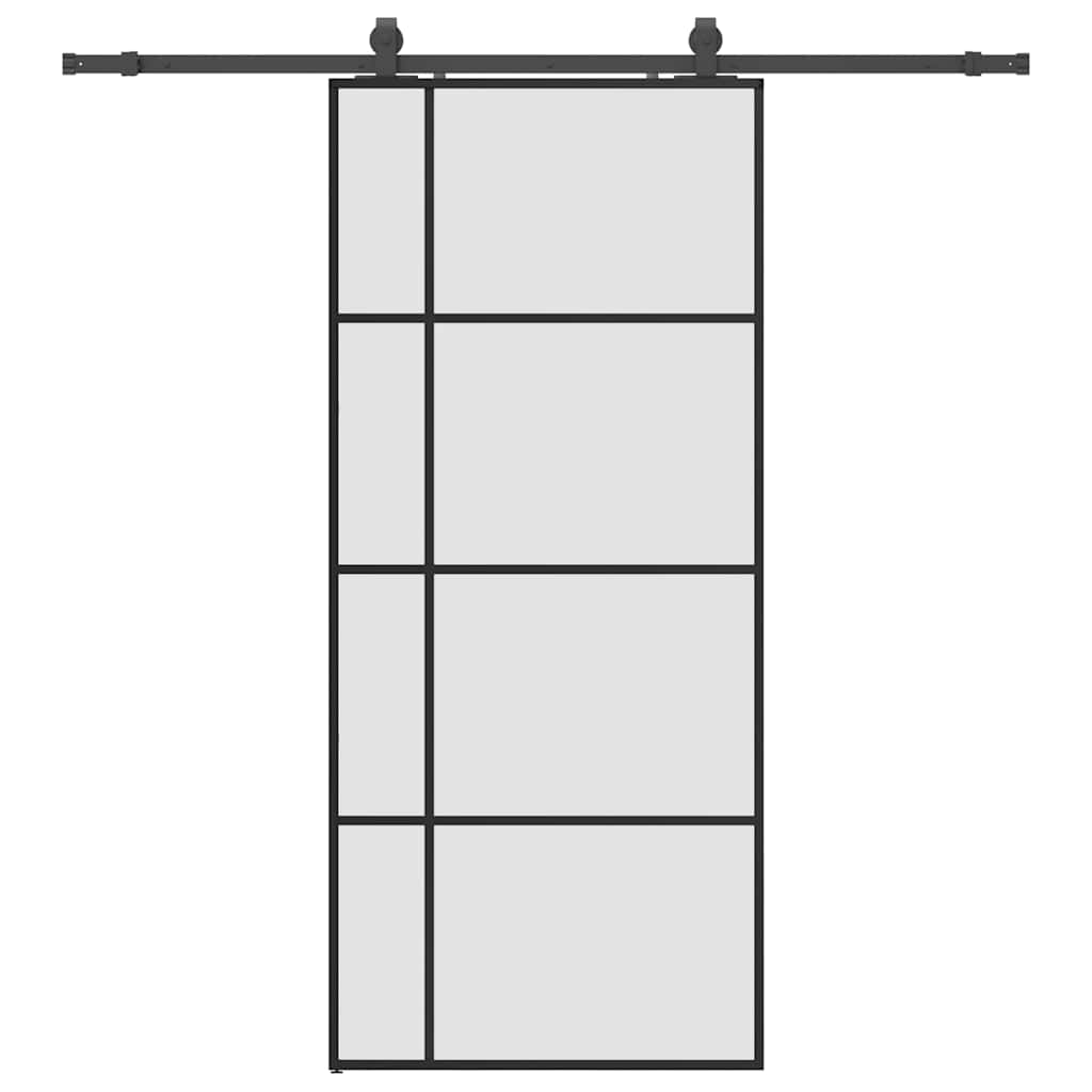 Schiebetür mit Beschlag Schwarz 90x205 cm ESG-Glas