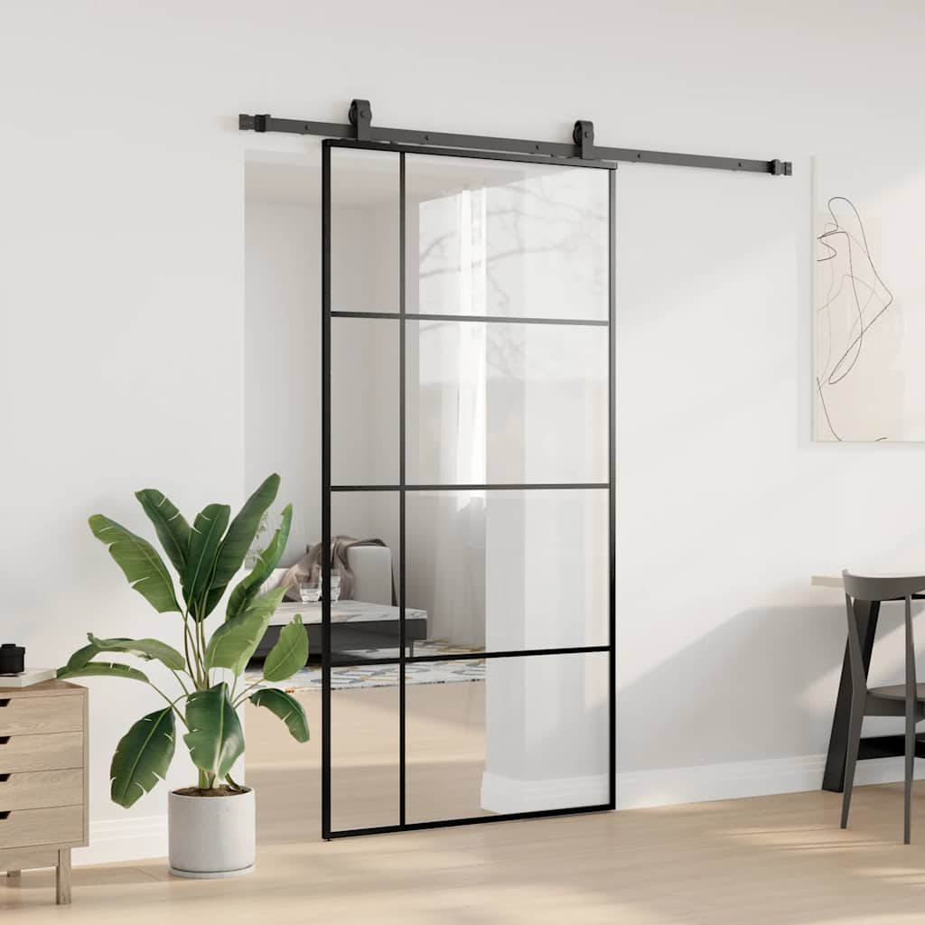 Schiebetür mit Beschlag Schwarz 102,5x205 cm ESG-Glas