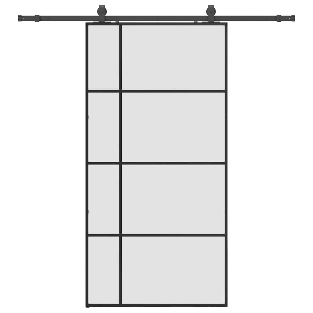 Schiebetür mit Beschlag Schwarz 102,5x205 cm ESG-Glas