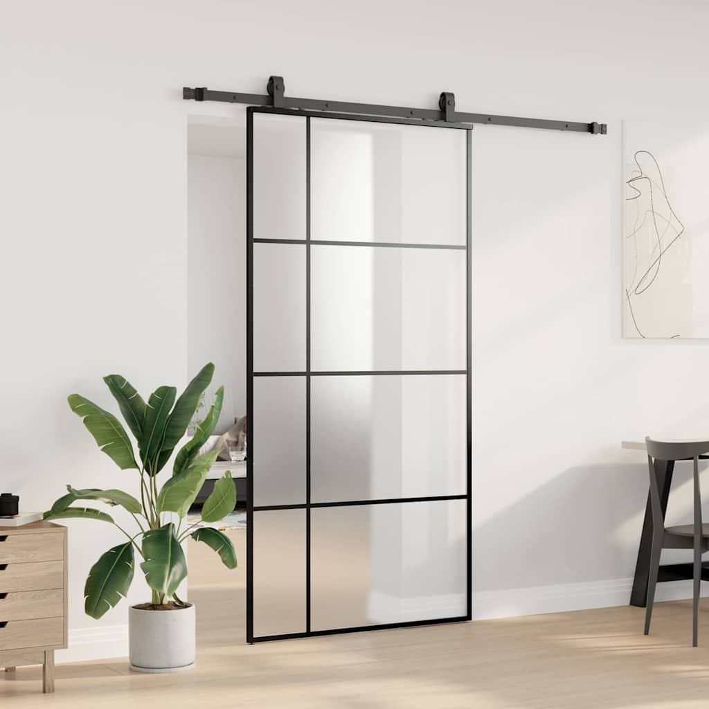 Schiebetür mit Beschlag Schwarz 102,5x205 cm ESG-Glas
